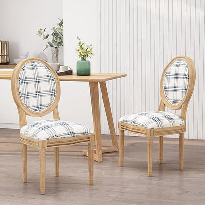 Christopher Knight Home Phinnaeus Dining Chair Set, Set of 2, Fabric, Dark Blue Plaid + Natural