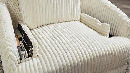 Signature Design by Ashley Tie-Breaker Contemporary Manual Press-Back Swivel Glider Rocker Recliner with 2 Bolster Pillows and Hidden Storage, White