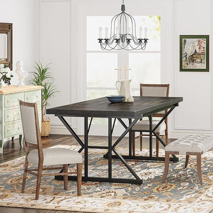 Tribesigns Farmhouse Dining Table for 6 People, 70.8-Inch Rectangular Wood Dining Table, Rustic Kitchen Table with Heavy Duty Metal Legs for Dining Room (Black, 70.8 Inch)