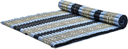 Leewadee - Foldable Floor Mattress - Japanese Roll Up Futon -Trifold Tatami Mat- Guest Floor Bed - Camping Mattress - Thai Massage Mat, Kapok Filled, 75 x 57 inches, Blue