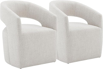 Upholstered Dining Chairs with Casters No Assembly Modern Barrel Armchair with Rollers for Diningroom Bedroom Livingroom Reading Room,Set of 2,White