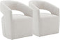 Upholstered Dining Chairs with Casters No Assembly Modern Barrel Armchair with Rollers for Diningroom Bedroom Livingroom Reading Room,Set of 2,White