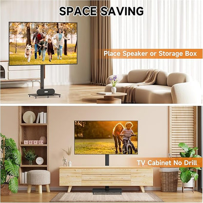 Tall Floor TV Stand for 32-75" TV Portable Rolling TV Cart with Wheels Height Adjustable with Wood Base, Holds up to 88 lbs, Max VESA 600x400mm TS005HB