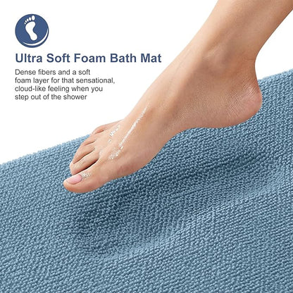 OLANLY Thick Memory Foam Bath Mat Rug 30x20, Extra Soft Absorbent Bathroom Rug, Quick Dry Bath Mats, Non-Slip, Machine Washable Carpet for Bathroom, Tub and Shower, Home Decor Accessories, Airy Blue