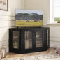 Panana Corner TV Stand - 47 Inch Media Console with 4 Doors and Shelves, Living Room Storage Entertainment Center for TVs up to 51 Inch (Black)