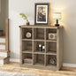 GarveeHome 9 Cube Storage Organizer Bookshelf, 4 Tier Farmhouse Horizontal Bookcase, 37.4 Inch Wood Storage Bookcase for Entryway, Long Low Bookshelves for Living Room-Grey