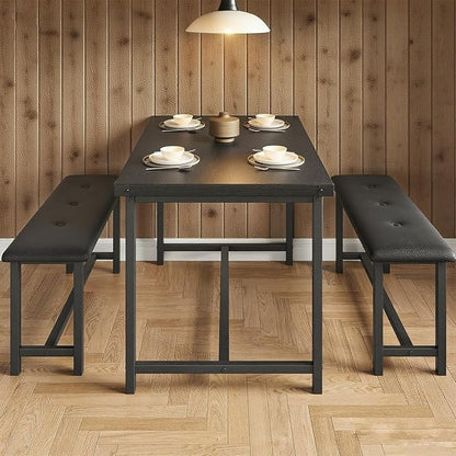 Garvee Dining Table with 2 Benches, Kitchen Table with 2 Upholstered Benches Rectangular Space Saving for Apartment, Dining Room, Kitchen, 44.5 Inches Large, Black