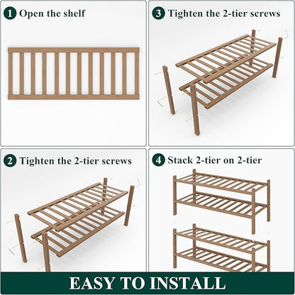 Smiry Shoe Rack, 4 Tier Thick Bamboo Shoe Organizer, Stackable Free Standing Wooden Shoe Storage Shelf for Closet, Entryway, Front Door Entrance, Walnut