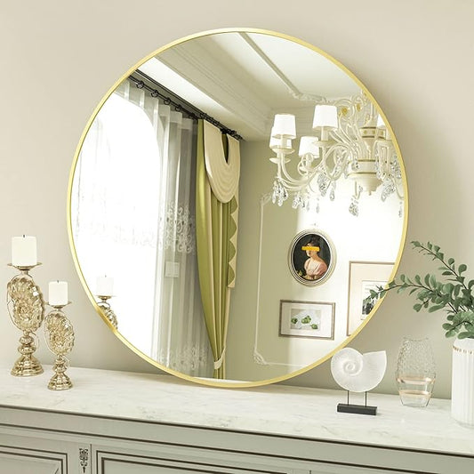Round Mirror 29.6" Black Wall Mounted Circle Mirrors Vanity Mirror with Aluminum Alloy Frame Modern Decoration for Bathroom, Living Room, Vanity, Bedroom, Entryway