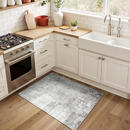 Washable Area Rugs 2'x3' Non-Slip Modern Abstract Soft for Living Room Entryway Bedroom Nursery, Print Pattern, Gray White Grey