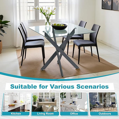 Dining Table for 4 Modern 35.43" Rectangular Glass Dining Table Kitchen & Dining Room Tables with Metal Base for Dining Room and Apartment, Black