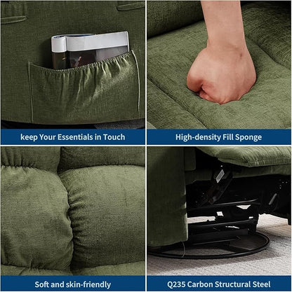 Rocking Recliner Chair with Vibration Massage & Heat, 360° Swivel Oversized Rocker Recliner with Side Pocket for Living Room, Bedroom & Nursery