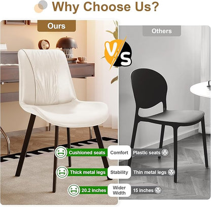 Upholstered Dining Chairs Set of 2, Modern Kitchen & Dining Room Chairs, Faux Leather, Sturdy Metal Legs, for Living Room, Cafe & Restaurant- White
