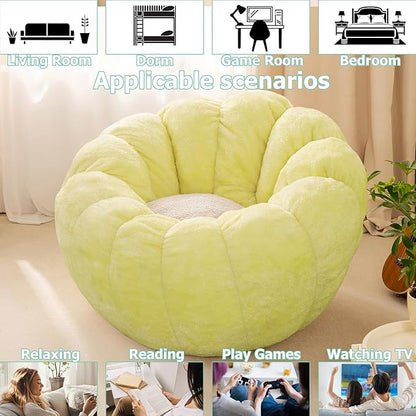 Pumpkin Bean Bag Sofa Chair for Adult, Beanbag Couch with Filler for Reading and Relaxation, Comfy and Lazy Sofa for Dorm, Apartment, Living Room and Bedroom, Grass Green