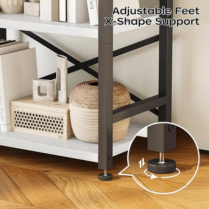 Homeiju Organization and Storage, 5 Tier Bookshelf, Tall Bookcase with Shelves, Wood and Metal Book Shelf Storage Organizer, Industrial Display Standing Shelf Unit for Bedroom, White