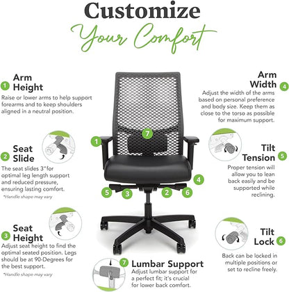 HON Ignition 2.0 ReActiv Ergonomic Office Chair, Standard Synchro-Tilt Recline, Breathable Flex Back, Swivel Wheels, Comfortable Desk Chair for Long Hours, Black Frame, Black