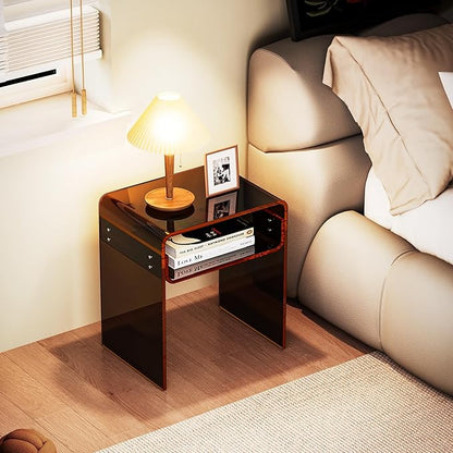 Clear Acrylic End Table 2-Tier Bedside Nightstand for Living Room Bedroom (1, Dark Brown)
