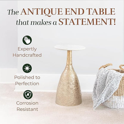 OBJET D'ART Small Round Gold End Tables, Tronc, 22'' Height, Vintage Metal Accent, Side, Pedestal, Coctail and Drink Tables for Living Room and Small Spaces