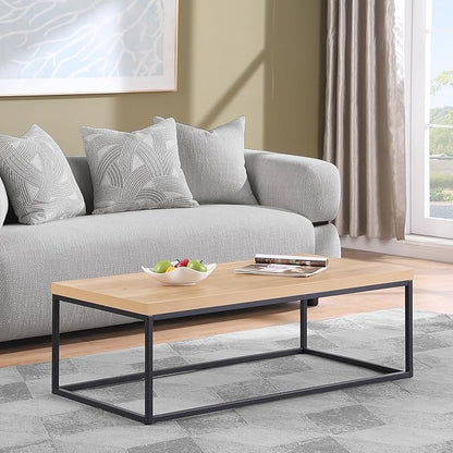 CENSI 47-Inch Natural Oak Accent Coffee Table/Center Table for Living Room, Rectangle Modern Industrial Style,Wood and Metal, Max.Loading 220 lbs. (White Oak)