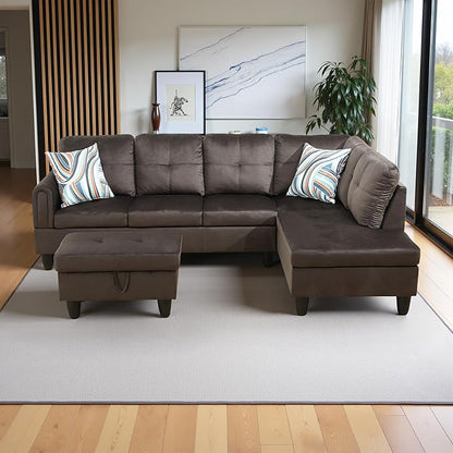 97" Oversized Sectional Couch, L Shaped Couch with Storage Ottoman, Modern Modular Sofa with Deep Seat, Sectional Couches for Living Room and Office, Dark Brown (Flannel)