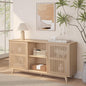 Plank+Beam Mid-Century Modern Wood TV Stand, Solid Wood Entertainment Console with Storage, 59" L x 16" W x 30" H, Blonde