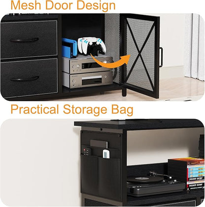 Dresser for Bedroom with LED Lights, TV Stand with Charging Station for 50 inch TV, 6 Drawers Chest with Door and Side Storage, Long Metal Dresser Table for Living Room, Black