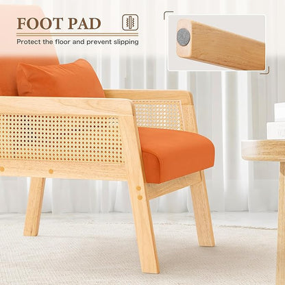 YESHOMY Mid-Century Accent Chair with Pillow Upholstered with Solid Frame & Breathable Armrest for Living Room, Light Orange