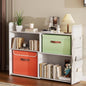 4 Cube Storage Organizer, 32inch Wooden Extendable Book Shelf DIY Bookcase with 2 pcs Storage Cabinet and Side Pockets, Open Storage Cabinet for Living Room, Bedroom, Home, Office