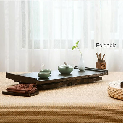 Japanese Wood Floor Table with Foldable Legs - Coffee Tables for Living Room, Bed Desk Tray,Meditation Altar, Laptop Desk