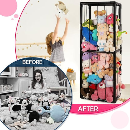 Stuffed Animal Zoo Storage Stuffed Animal Holder PVC Plush Storage Organizer Shelf with Elastic Band for Birthday Gift for Nursery Play Room Bedroom (Black)