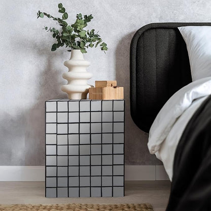 JONATHAN Y END2000G Callista 18" Modern Bohemian Ceramic Tiled Rectangle End Table, Side Table, Accent Table for Living Room, Bedroom, White/Black
