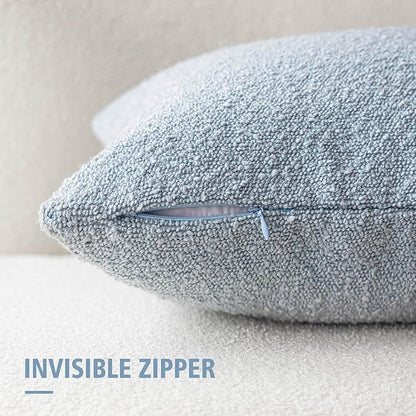 Foindtower Set of 2, Decorative Textured Boucle Throw Pillow Covers Accent Solid Pillow Cases Neutral Soft Cozy Couch Cushion Case for Chair Sofa Bedroom Living Room Home Decor 16 x 16 Inch Light Blue