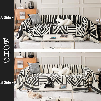 HANDONTIME Armchair Boho Sofa Covers for Dogs Black Couch Sofa Covers for Chair Recliner Beige Chenille Sofa Slipcover Couch Covers for Sectional Sofa Pets Protector Furniture Covers, 71" X102"