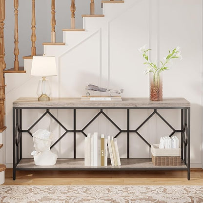 Tribesigns 71 Inch Extra Long Sofa Table, Narrow Long Sofa Console Tables Behind Couch Table with Open Storage Shelf
