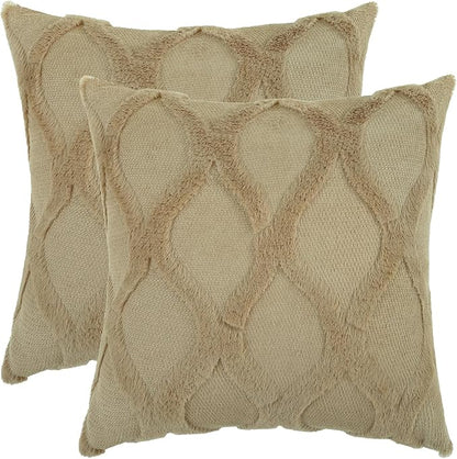 decorUhome Throw Pillow Covers 22x22 Inch Set of 2, Soft Plush Faux Fur Wool Khaki Couch Pillow Covers, Decorative Neutral Pillow Cases for Bed Sofa Living Room Home Decor