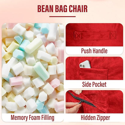 HABUTWAY Bean Bag Chair: Giant 6' Memory Foam Furniture Bean Bag Chair with Microfiber Cover - 6Ft,Red