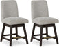 Signature Design by Ashley Burkhaus Urban Counter Height Upholstered Swivel Bar Stool with Footrest, Set of 2, Beige & Dark Brown