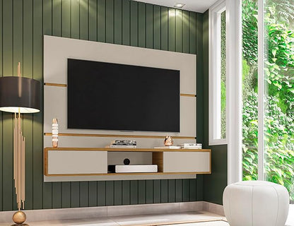 Manhattan Comfort Vernon 62" Floating Entertainment Center, Wall Mounted TV Stand for 55'' Television with Concealed & Open Storage, Hole for Cable Management, Off-White and Cinnamon