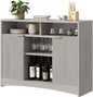 Marsail 47.2" Bar Cabinets with Storage, Modern Buffet Cabinet, Large Sideboard with 2 Fluted Panel Doors, Coffee Bar Cabinet with Adjustable Shelf and Glass Rack for Kitchen, Living Room, Grey