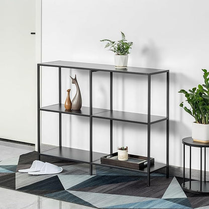 HDANI 39.4 Inch Metal Console Table with 3 Tier Strage Shelves,Narrow Entryway Table,Modern Sofa Tables for Entryway, Living Room,Bedroom,Black