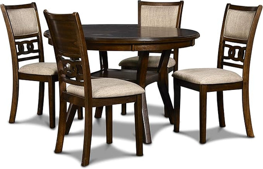 New Classic Furniture Gia 5-Piece Round Dining Set with 1 Dining Table and 4 Chairs, 47-Inch, Cherry