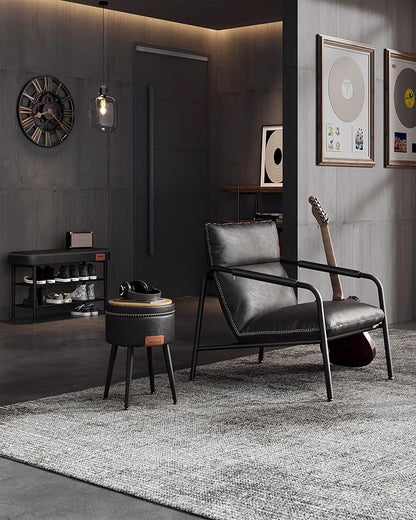 VASAGLE EKHO Collection - Accent Chair, Metal Framed Armchair, Synthetic Leather with Stitching, Mid-Century Modern, Sling Chair for Living, Bedroom, Reading Room, Lounge, Ink Black ULAC014B01