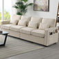 104" 4-Seater Modern Linen Fabric Sofa with Armrest Pockets,Minimalist Style Wood Frame Couch,w/ 4 Pillows,for Living Room,Apartment,Office,Beige