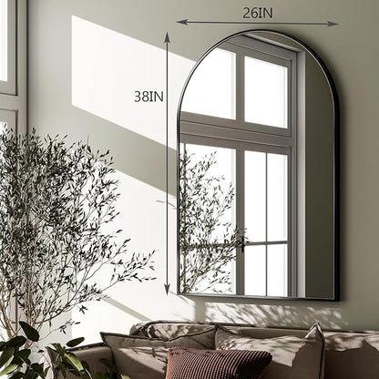 HARRITPURE Arched Wall Mirror – 26"x38" Arch Bathroom Mirror Metal Frame Vanity Mirror for Bedroom, Entryway Dresser Decor, Black