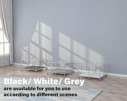 Matte Coffee Table with Open Storage, Square Tempered Glass Storage Rolling Coffee Table, Modern Design for Living Room, Meeting Room (White)