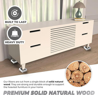 FASONLA Bed Risers (Set of 8) Furniture Risers Lifts Height 1", 2", 3" or 4", Solid Natural Wood Risers, Non-Slip Recessed Hole to Heavy Bed/Furniture (White Color)