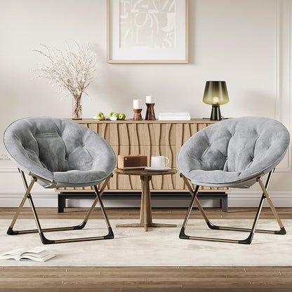 Comfy Saucer Chairs, Gray Folding Reading Lounge Chair, Cozy Faux Fur Living Room Chair with Soft Thick Padded Seat & Metal Frame, Modern Style Bedroom Home for Kids Adults, X-Large, Gold Legs