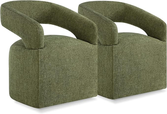 Upholstered Dining Chairs with Casters Easy Assembly Require Modern Barrel Armchair with Rollers for Diningroom Bedroom Livingroom Reading Room,Set of 2,Green