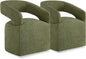 Upholstered Dining Chairs with Casters Easy Assembly Require Modern Barrel Armchair with Rollers for Diningroom Bedroom Livingroom Reading Room,Set of 2,Green