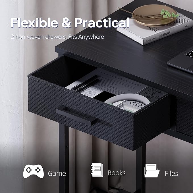 Pamray 32 Inch Small Computer Desk with 2 Drawers for Bedroom Study Writing Home Office Table for Small Spaces Marble